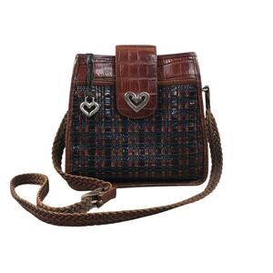 BRIGHTON Gloria Leather Woven Crossbody Bag Vintage Vibes Retro Office City Chic